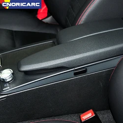 Carbon Fiber Look Car Side Armrest Box Trim Strip Stainless Steel For Mercedes Benz C Class W204 2011-2013 Interior Accessories