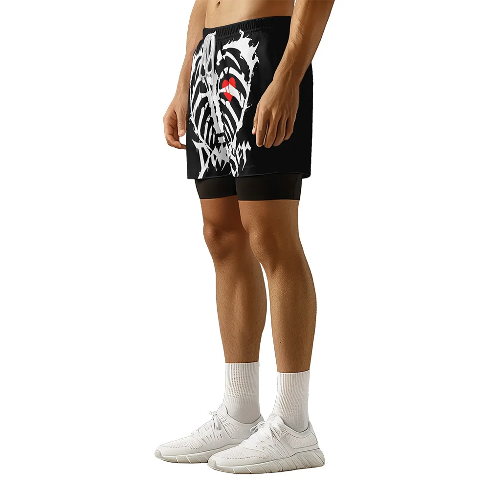 Original design Summer Heart-shaped skeleton 3D advanced print casual trend sports letters High Street skateboarding camo shorts