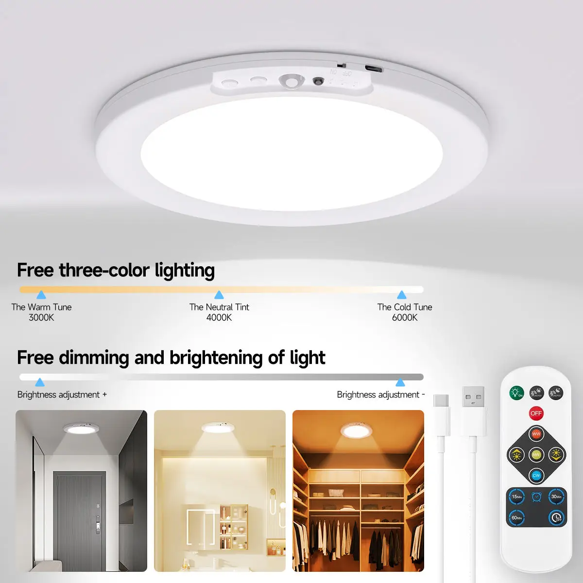 

8000mAh Rechargeable LED Ceiling Lamp With Motion Sensor Ceiling Light 3000-6000K Remote Control Magnetic Wall Lights For Room