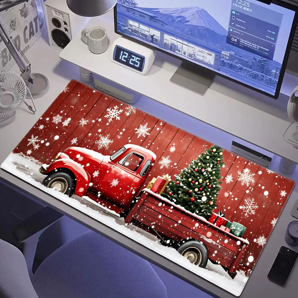 

HYBXAXC Christmas Tree and Red Truck large Mouse Pad Desk Mat Gaming mats anti-slip Durable accessories Keyboard mouse mat