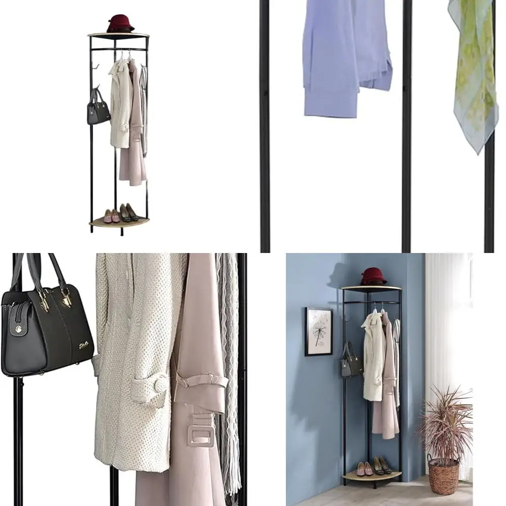 

Напольная вешалка для прихожей, черная с отделкой под дуб Сонома