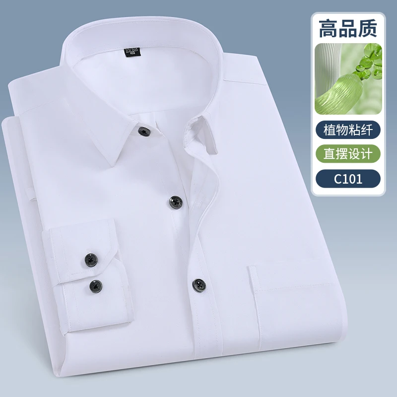 Bamboo Fiber 8XL Men Shirts Long Sleeve Casual Soft Cozy Classic Plaid Striped Blue Work Shirt for Man Long Sleeve White Shirt