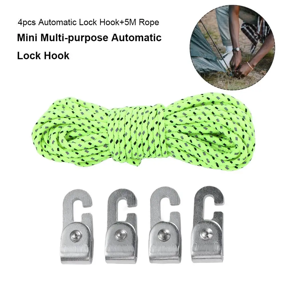 With 5M Rope Fast Tighter Free From Knots Knot Easy Tighten Rope Kit Automatic Lock Hook Self-Locking Hooks Camping Tent Hook