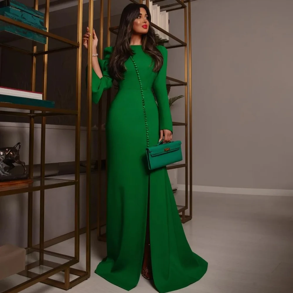 Robe de Soirée Longue et Élégante, Tenue de Bal Verte en Forme de Sirène, Manches sulf, Balayage au Sol, pour Occasions Spéciales