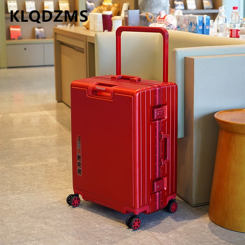 KLQDZMS กระเป๋าเดินทางกรอบอลูมิเนียม Boarding Box 20 "22" 24 "26 นิ้วขนาดใหญ่ความจุรถเข็น ABS + PC กระเป๋าเดินทาง