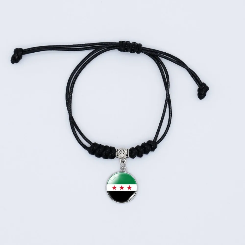 New Syrian Flag Pattern Time Gem Minimalist Style Black Hand Rope Bracelet Length Can Be Retractable and Adjusted