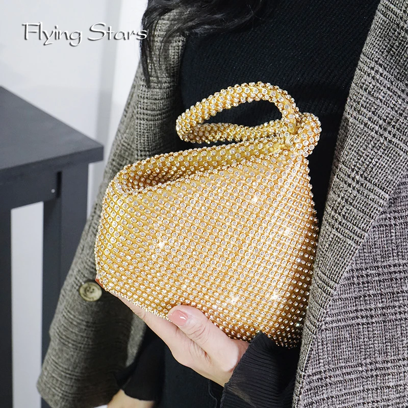 Bolso de cena con incrustaciones de diamantes para mujer, cartera móvil cero, bolso de boda, modelo de lujo, Color champán