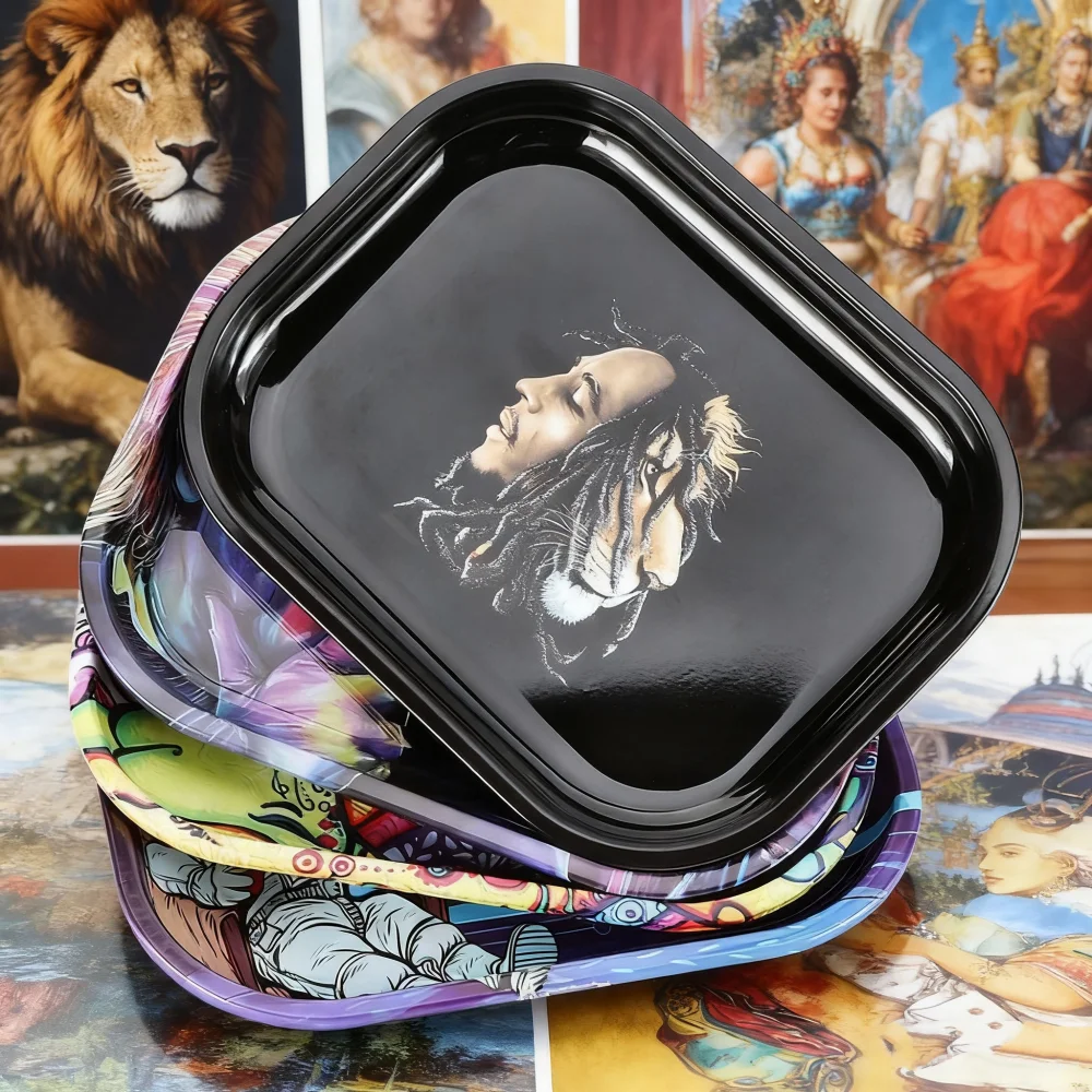 18*14 سنتيمتر التبغ المعادن صينية لف الحاويات التدخين تخزين الشاي طاولة القهوة المتداول أداة #1