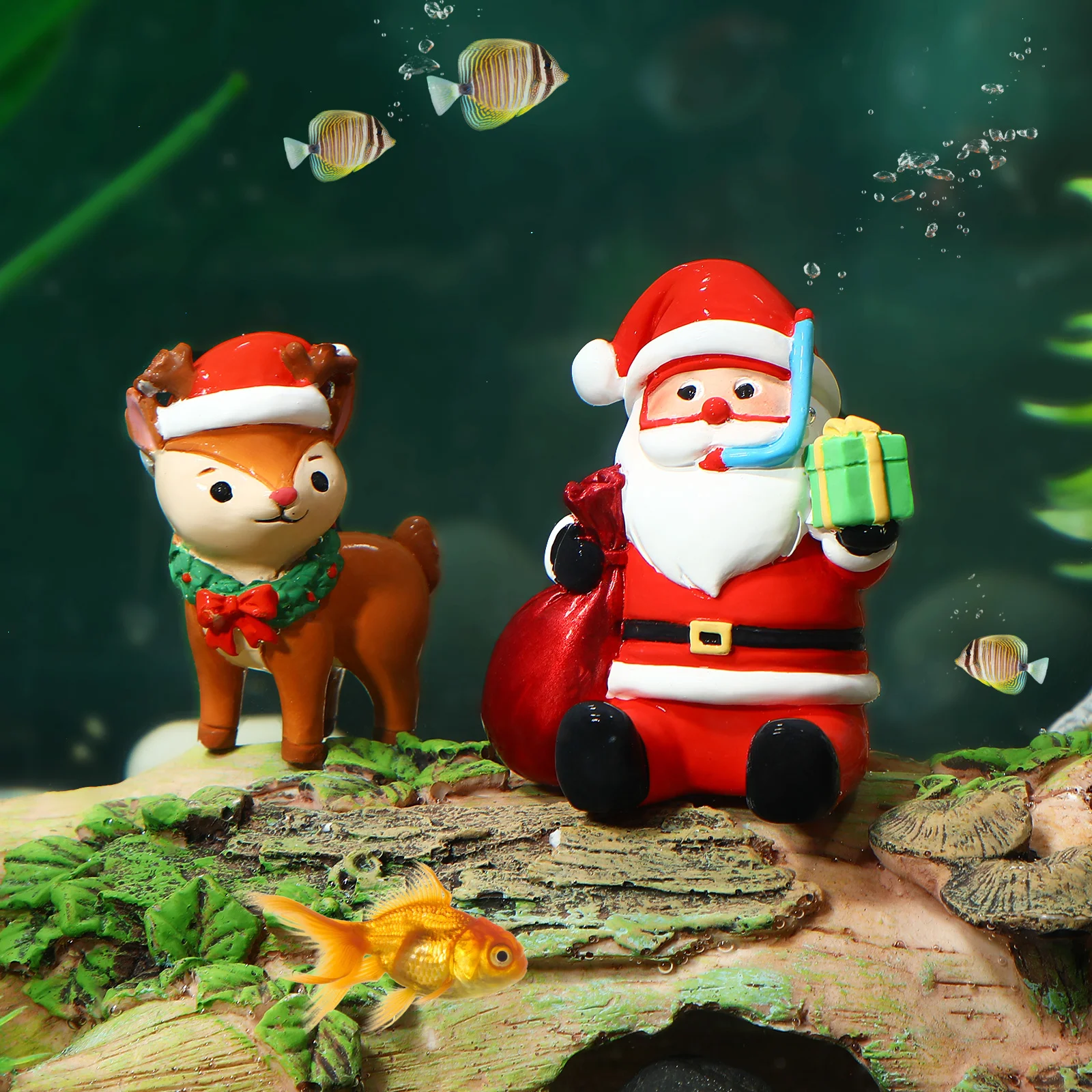 Christmas Garden Decoration Aquarium Decorations Gifts Fish Tank Reindeer Santa