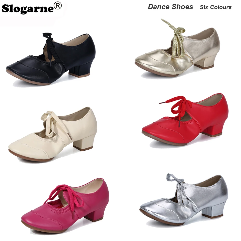4CM Heels Latin Shoes Women's Soft Sole Ballroom Waltz Modern Jazz Dance Shoes Girls Yoga Trainning Shoes Leather Salsa Sneakers