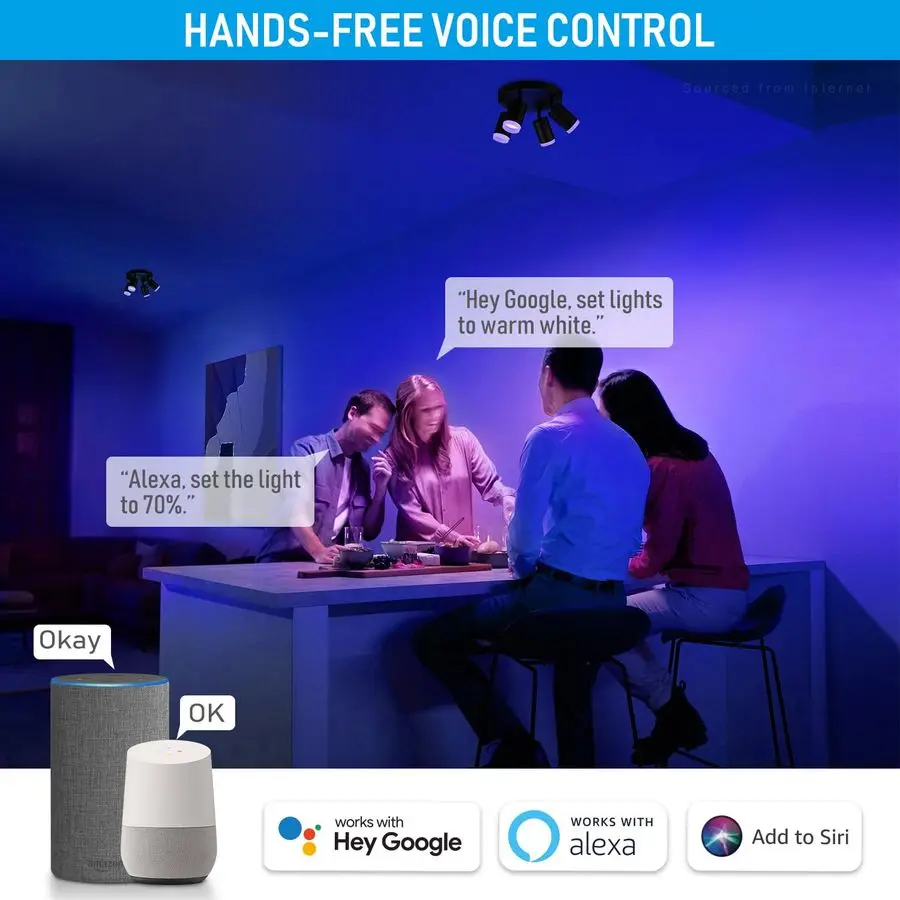 Умный светодиодный потолочный прожектор, потолочные точечные светильники с регулируемой яркостью в помещении, 4 светильника для скрытого монтажа, работа с усилителем Wi-Fi 2,4 ГГц Blueto