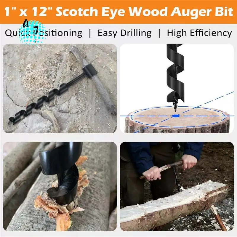 

A07F-1 Inch Hand Auger Wrench 1 X 12Inch Manual Hole Eye Wood Auger Drill Bit For Camping And Survival And Backpack Tool
