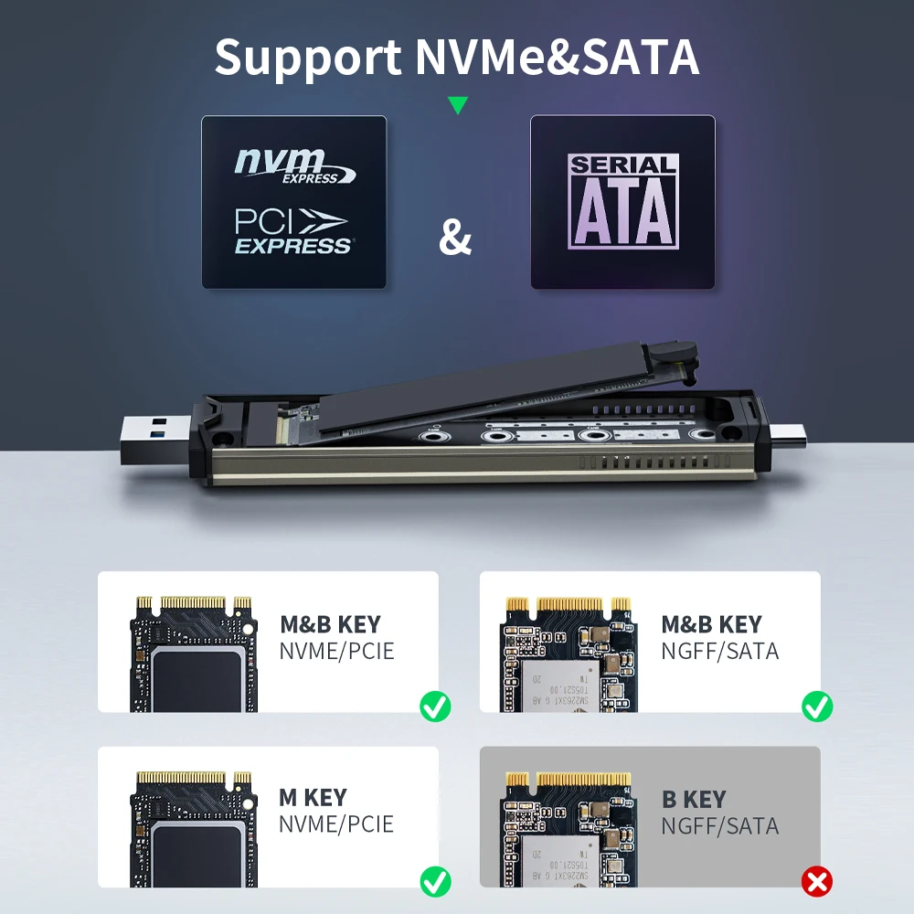 Lemorele-Adaptador de carcasa SSD M.2 NVMe SATA, carcasa externa con USB 3,1 Gen2, USB C, compatible con teclas M, B y M, 10gbps