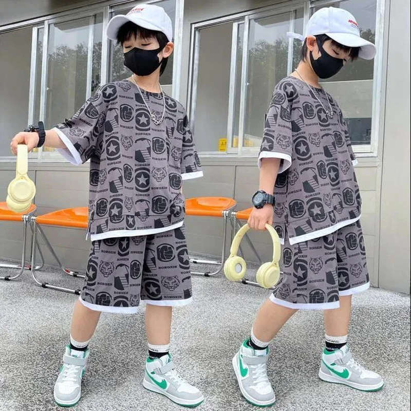 2022 teenage Boy Set kid clothing Suit Cotton Summer Outing Clothes Top Shorts 2PCS Clothing for Children\'s 8 10 12 14 years