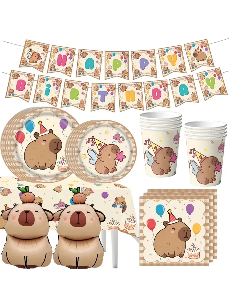 Nieuwe Leuke Capybara Verjaardagsfeestje Decoraties Kapibala Ballonnen Servies Set Papieren Borden Kopjes Banner voor Baby Douche Kids Geschenken - afbeelding 2