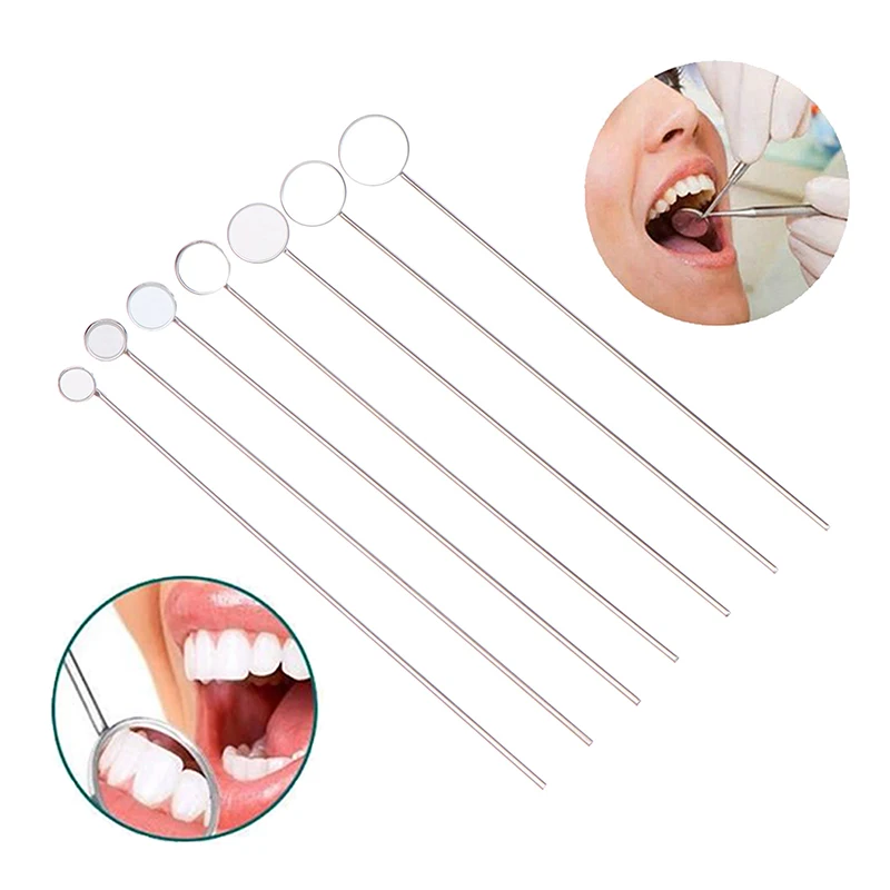 Espelhos de boca dental em aço inoxidável, verificando a extensão dos cílios, maquiagem, clareamento dos dentes, limpo, oral, suprimentos, ferramentas