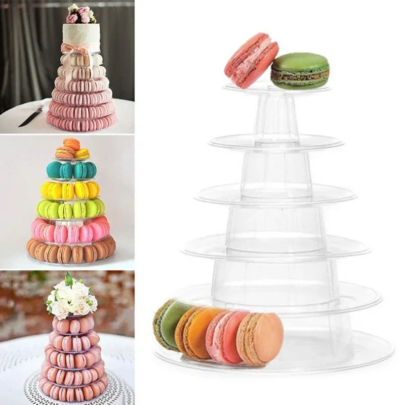 New 6-Tiers Macaron Display Stand Cupcake Tower Rack Cake Stands PVC Tray For Wedding Birthday Cake Decorating Tools Bakeware