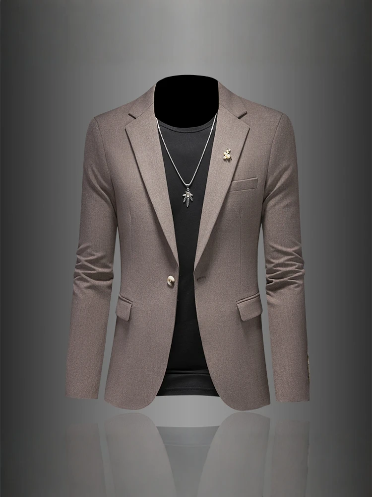 

Мужской повседневный костюм-пиджак в корейском стиле, весна-осень, новинка, модный, приталенный, однотонный, для делового образа, элегантный