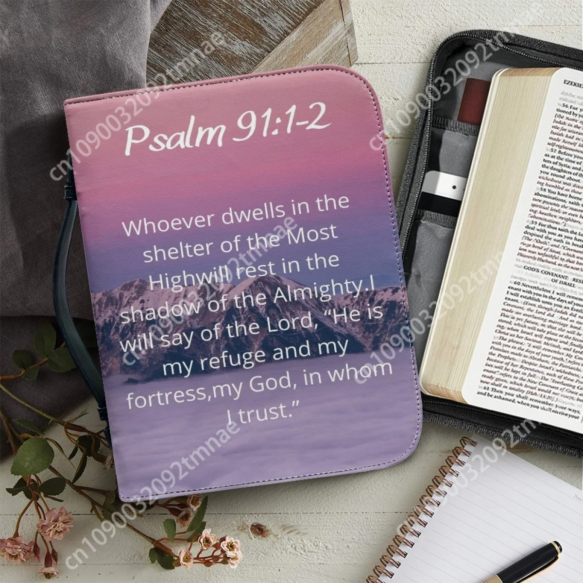 

Bible Verse Excerpt Custom Leather Cover Case for Women Church Gather Handbag Zippered Handle Storage Bible Bag bolsos vintage