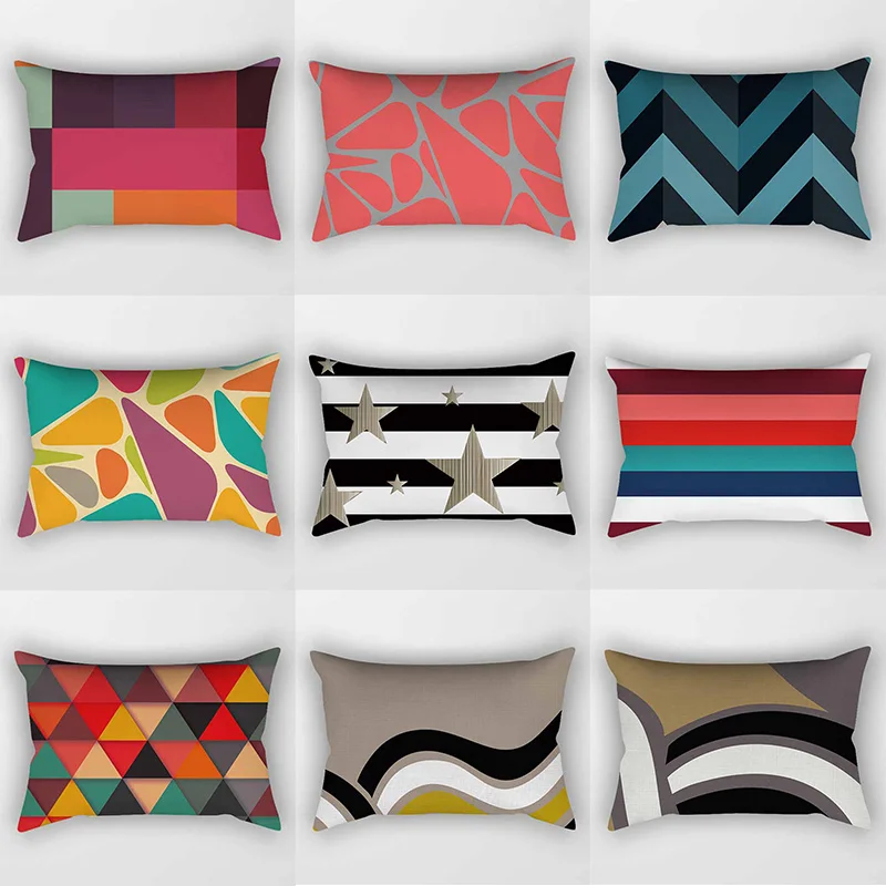 Beauty Different Colors Geometrical Pattern Pillow Covers High Quality Short Plush Velvet Rectangle  Pillow Cases Four Sizes