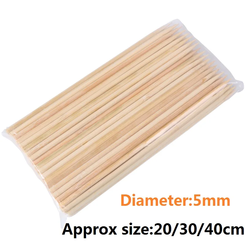 20/30/40cm x 5mm Bamboo Wooden BBQ Skewers Disposable Food Wood Barbecue Stick for BBQ Party Restaurant Cafe BBQ Accessories