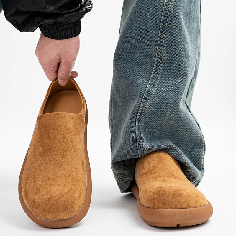 Men's Summer Breathable Slip-On Work Sport Retro Full Cover Mule Trendy Shoes Casual Flat round Toe Thick Bottom PU Material