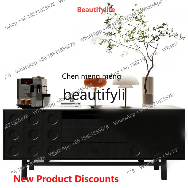 2003 Vintage Solid Wood Decorative Sideboard Cabinet Light Luxury Chest of Drawers Black Storage Organizer Entryway Cabinet