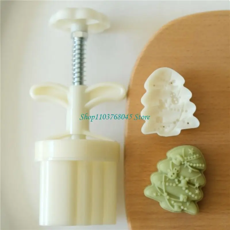 R53F 30g Plastic Material Mooncake Mold Christmas Series Stamps Moon Cake Moulds for Mid-Autumn Festival Baking Mooncakes