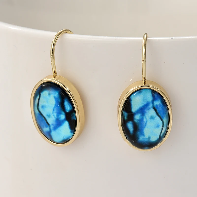 Damen Retro Synthetischer Edelstein Ovaler Anhänger Ohrringe Einfache Elegante Klassische Hängeohrringe Schmuck Geschenk