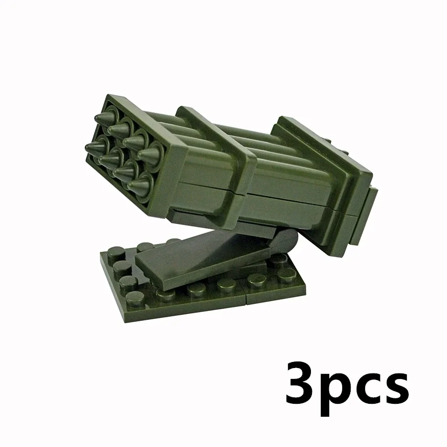 3Pcs WW2 Building Blocks Army Soldier Military Weapon German Equipment Rocket Cannon Anti-tank Rocket Missile Heavy Machine Toys