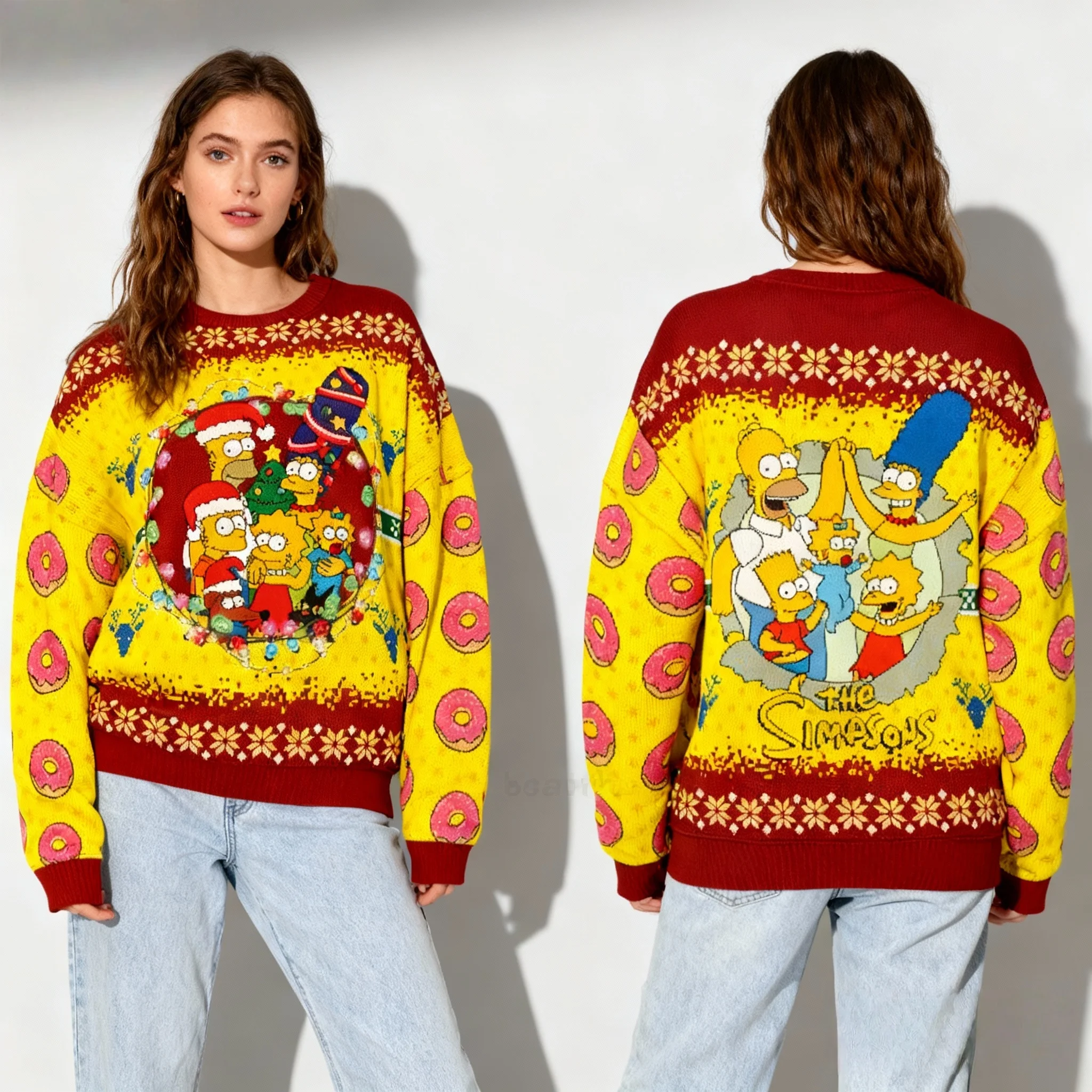 جديد الخريف/الشتاء ديزني جمع عائلة سمبسنز عيد الميلاد الملابس القبيحة ثلاثية الأبعاد مطبوعة الكبار جولة الرقبة هوديس ملابس عصرية