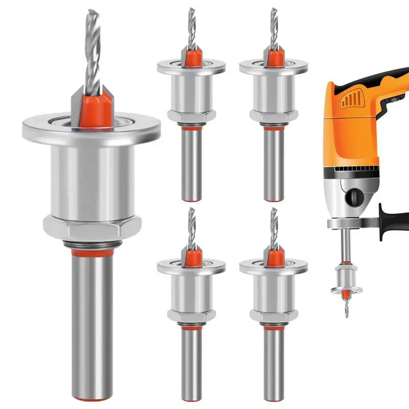 Drill Bit With Countersink 5 Pieces High Precision Alloy Steel Tapered Drill Bits For Wood Durable Woodworking Tools Wood Drill