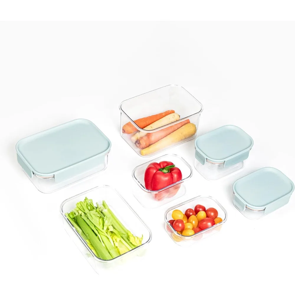 14-Piece Modular Food Storage Container Set - Airtight, BPA-Free, Microwave & Dishwasher Safe - Mint Color