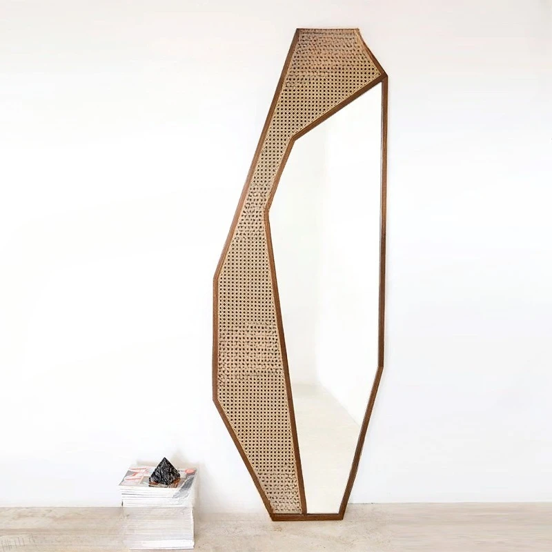Rattan wall mirror decorative full-body mirror, real rattan homestay handmade rattan wall mirror
