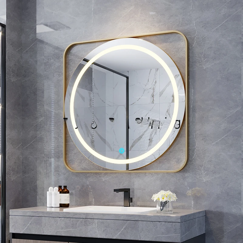 Round Smart Bathroom Mirror Lighting Square Touch Led Bathroom Mirror Fogless Espejo Cuerpo Entero Shower Accessories