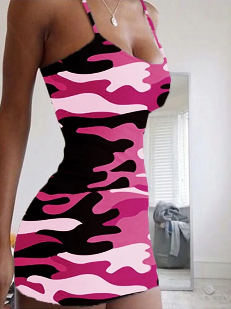 Summer Sexy Buttock Cover Sling Mini Dress For Woman Fashion Print Slim High Waist Dresses Ladies Casual Color Matching Vestidos