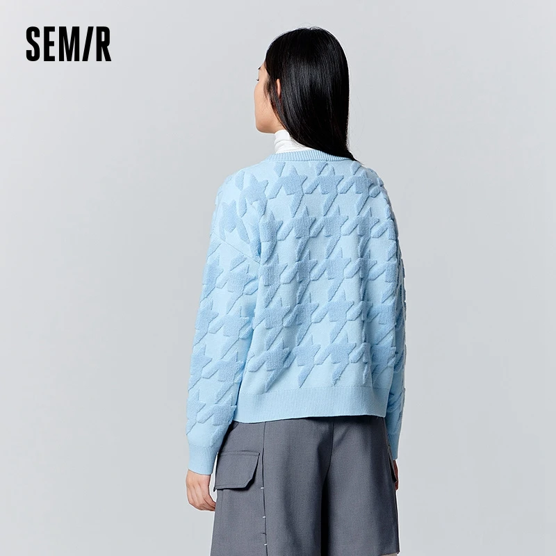 Semir Sweater Women Loose Fashion Temperament 2024 New Winter Thousand Bird Check Literary Pullover Sweater