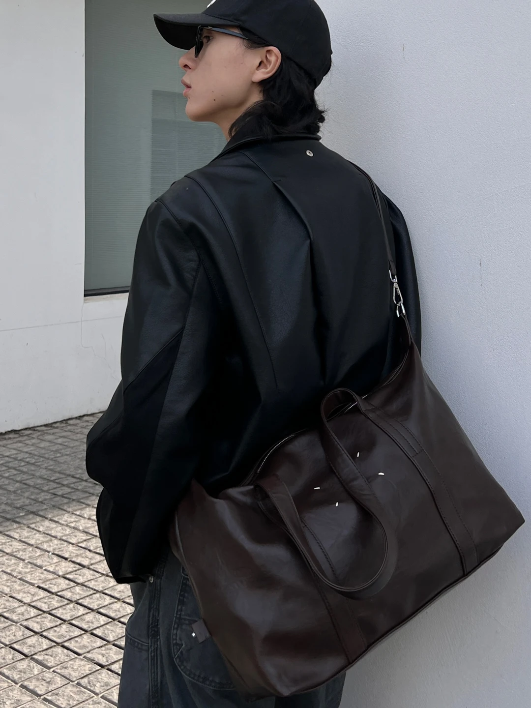  Style Leather Tote Bag Unisex Underarm Crossbody Bag Street Ins Hong Kong Style Commuting Single Shoulder Bag
