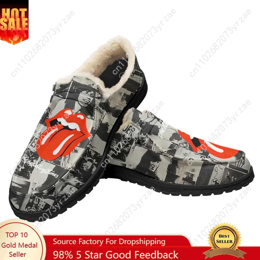 The Rolling Stones Velvet Flat Shoes Men Women Warm Casual Shoe Indoor Outdoor Light Shoe Personalized Print Custom Couple Shoes