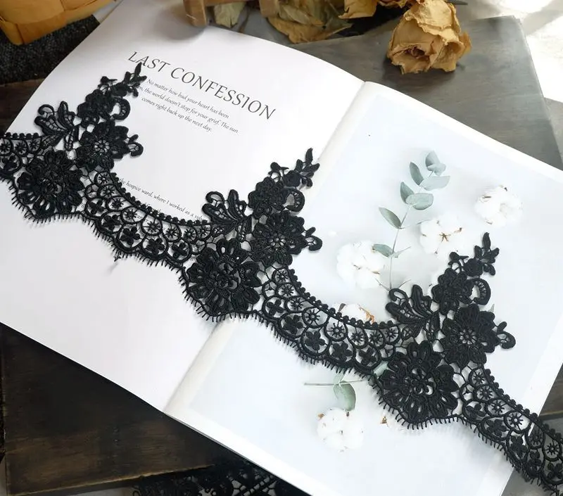 Polyester Embroidered Net Lace Fabric, Water Soluble, Black, White Lace Trim Ribbons, DIY Sewing, Handmade Craft Materials