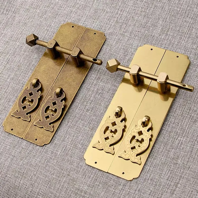 Chinese Brass Bookcase Door Latch Retro Cabinet Door Handle Exquisite Window Bolt Buckle Wardrobe Door Locks Furniture Hardware