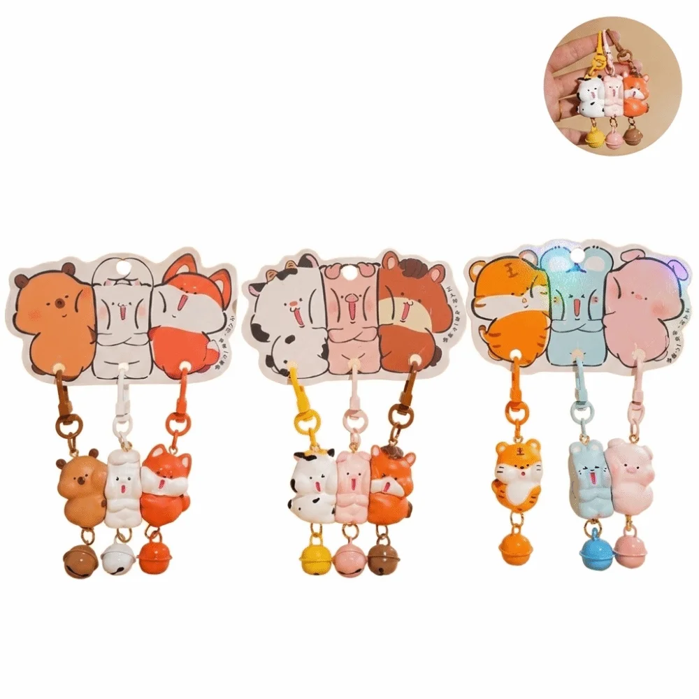 3 Pcs Set Charms Magnetic Magnetic Snap Keychain Mini Cartoon Animal Keychain Resin Backpack Charm Gift