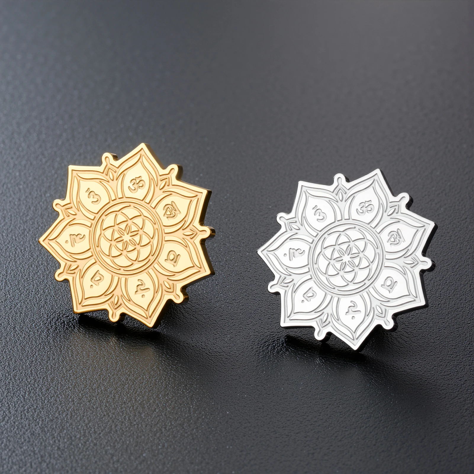 LIKGREAT Sacred Geometry Flower of Life Brooch 7 Chakra Energy Balance Meditation Jewelry Pin Yoga Spiritual Healing Lapel Pin