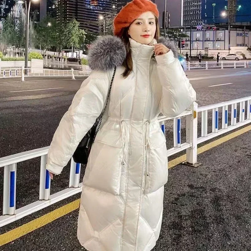 Jaqueta casual de puffer com capuz feminino, Parkas longo, casaco justo feminino, jaquetas de algodão quentes, à prova de vento, inverno, 2022