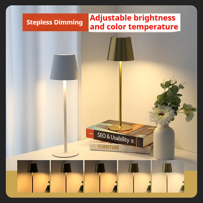 Tall Stem Dimmable Touch Table Lamp Rechargeable Bar Ambience LED Desk Light Cordless