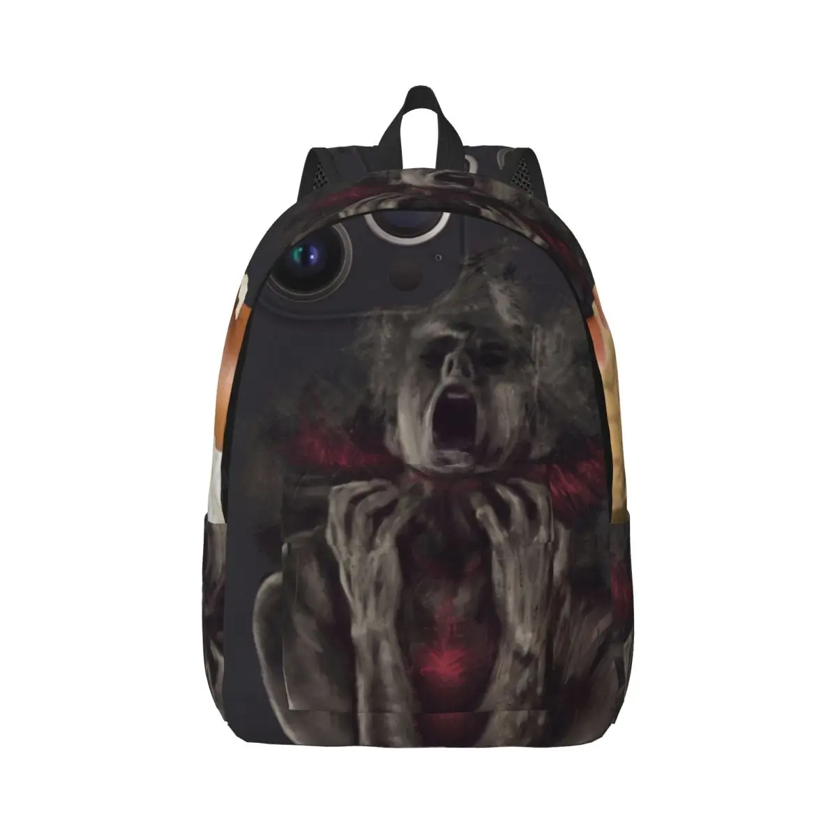 Gothic School Backpack Center Screaming Figure Expressive Graphic Black Crimson Red Charcoal Edgy Daypack for School Work Men