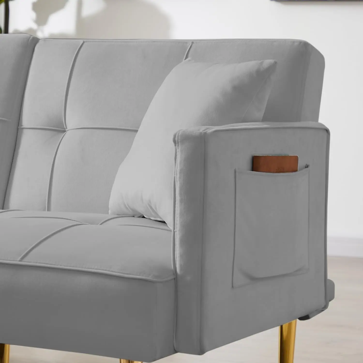 أريكة سرير نهاري قابلة للتحويل - سرير أريكة حديث من قماش الكتان مع حاملين أكواب ومساند للذراعين قابلة للإزالة، حب متعدد الوظائف