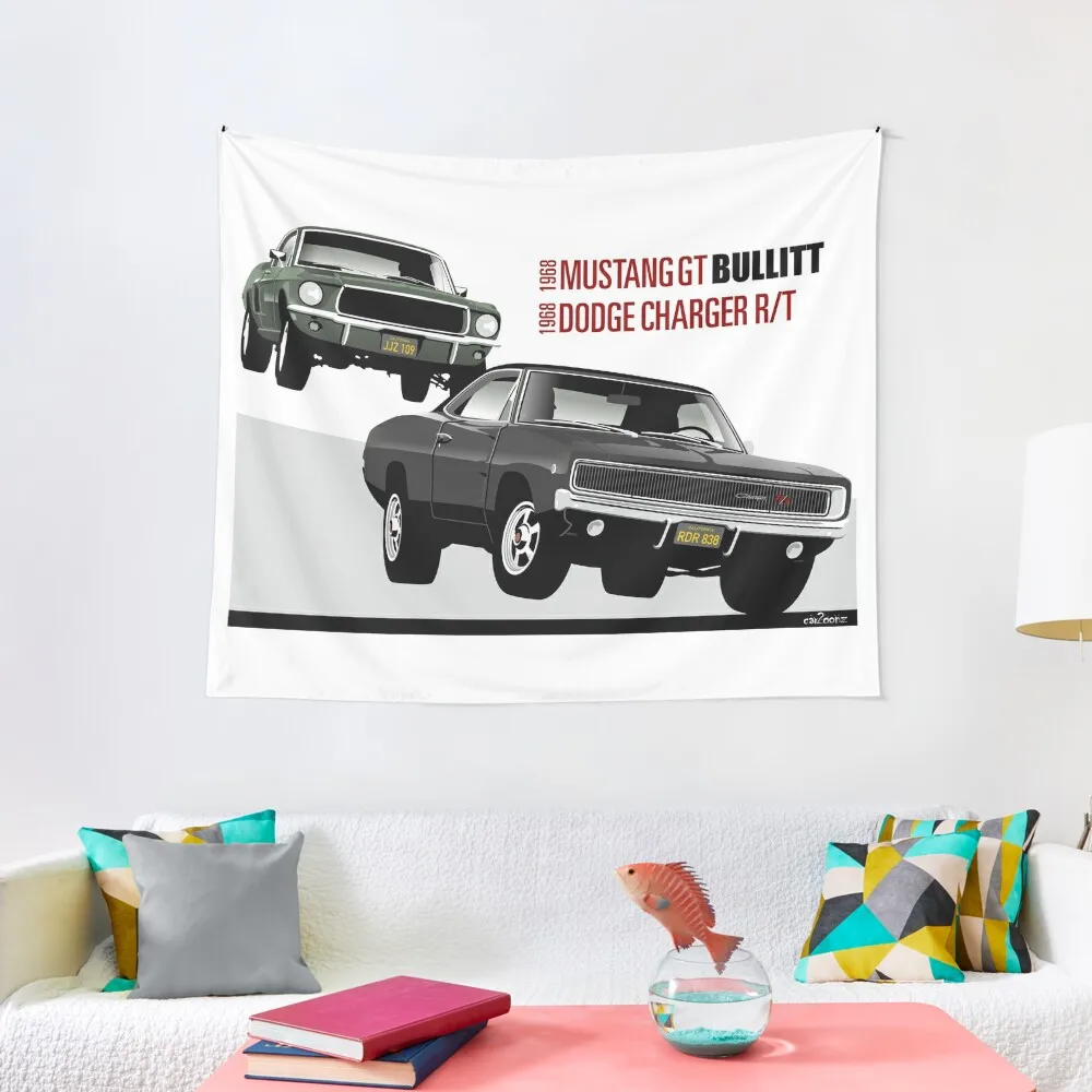 

Ford Mustang car chase from Bullitt Tapestry Decorative Paintings Room Decoration Aesthetic Tapestry