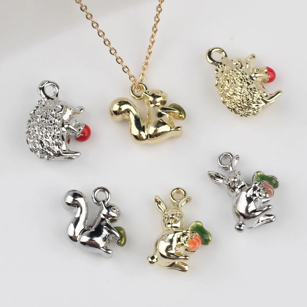 10pcs Cute Rabbit Hedgehog Squirrel Charms Animal Pendant Handmade DIY Earrings Necklace For Jewelry Making Accessories Fashion