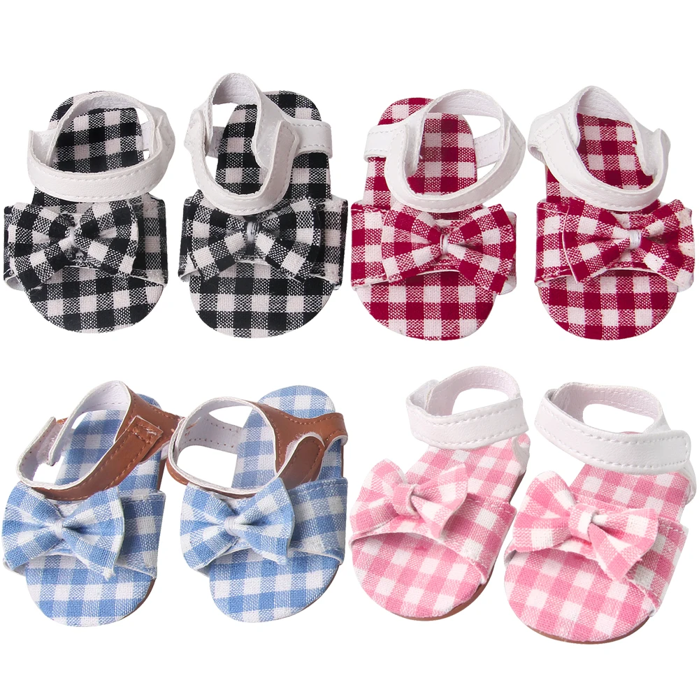 18 Inch Doll Girl's Small Fresh Sandals Doll Fashionable Plaid Sandals Doll Summer Fashion Outfit with Doll Accessories